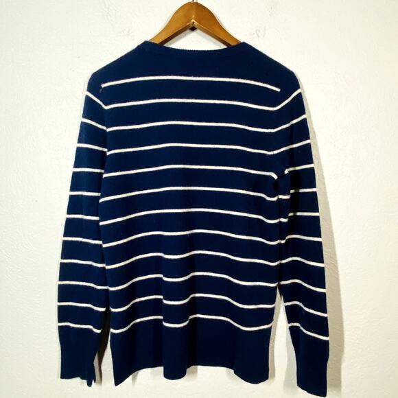 Halogen Crewneck Cashmere Wool Blend Sweater Star Stripe Blue Gold - M - Picture 3 of 4